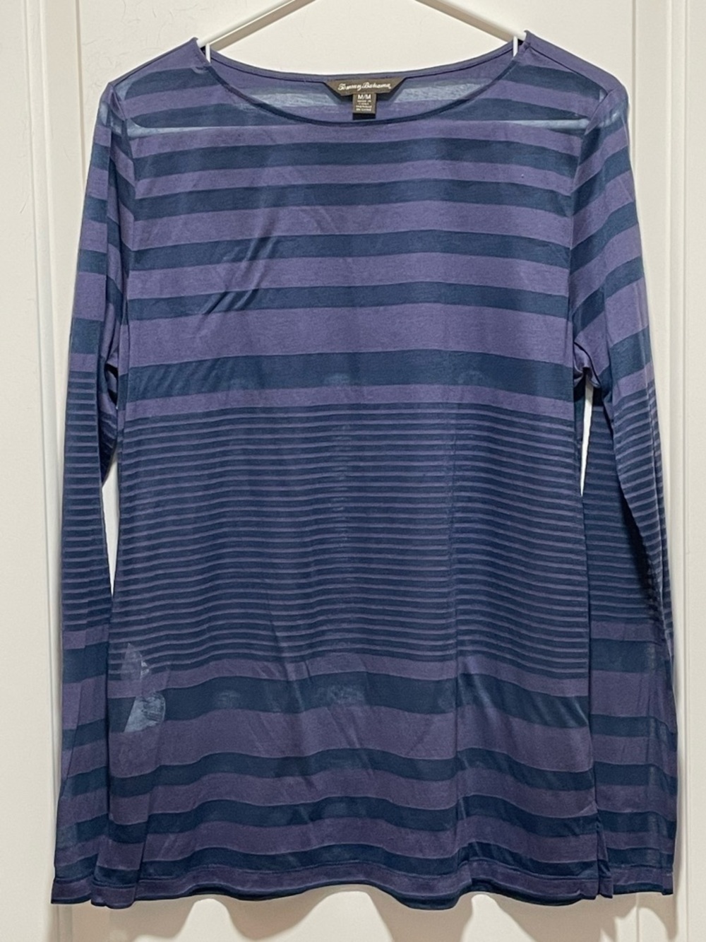 Tommy Bahama Beachy Blue Purple Medium Sheer Striped Long Sleeve Lightweight Tee